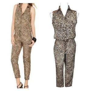 Lauren Ralph Lauren Leopard Print Sleeveless Drawstring Utility Jumpsuit Sz 4P